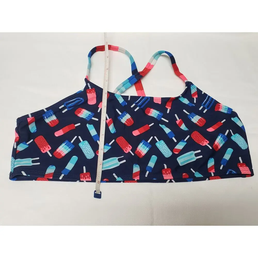 Wonder National Red & Blue Patriotic Popsicle Bikini Swim Suit Top